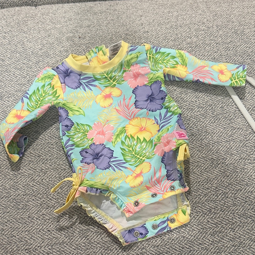 Ruffle Butts Tropical Floral Kids Swim One Piece